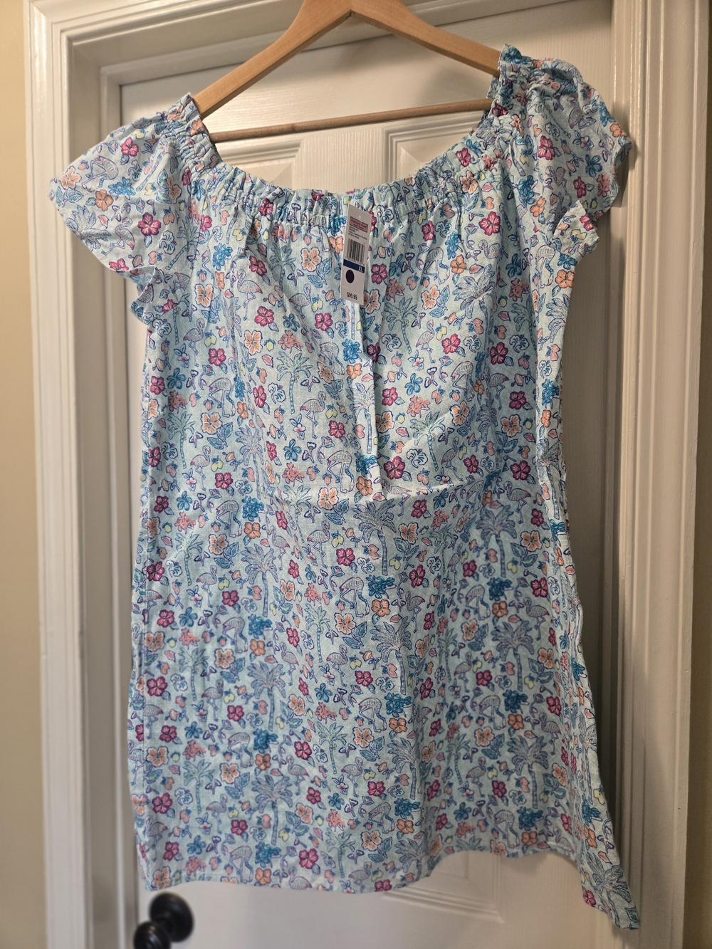 Vineyard Vines Women's Light Blue Floral Off-Shoulder Dress